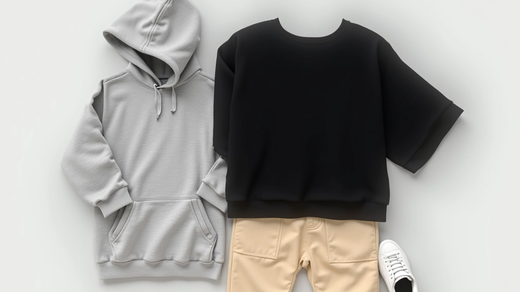 Farklı renklerde oversize kıyafetler kombinasyonu, tişört ve pantolon detay gösterimi