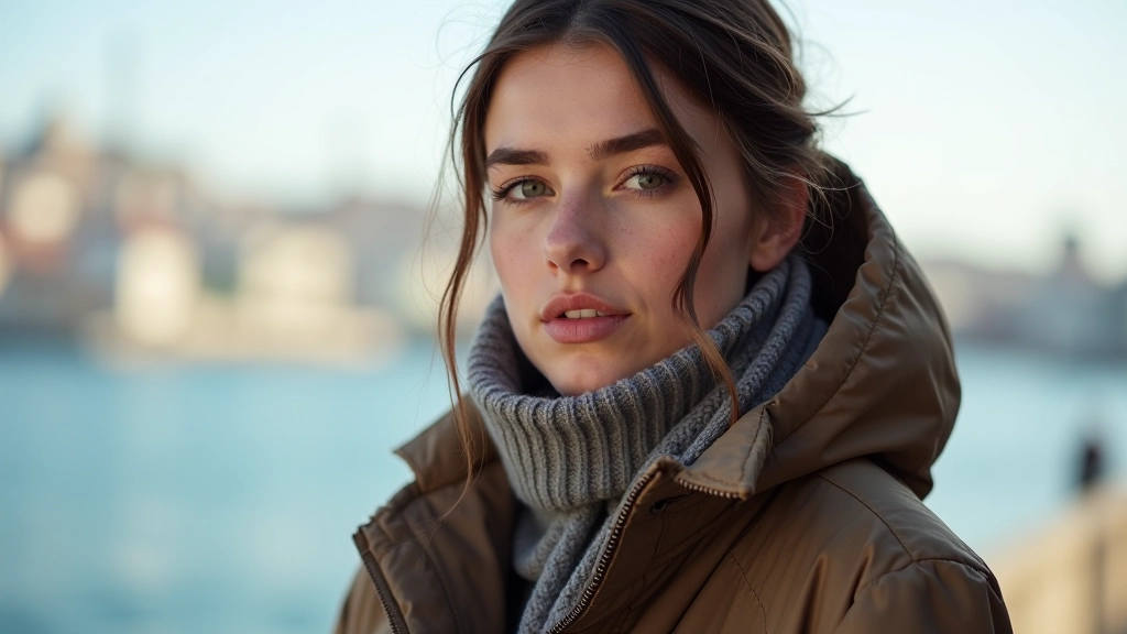 Genç kız İzmir'de, katmanlı kış kombinasyonu, kumaş detayı, hoodie ve ceket yapısı